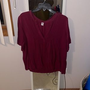 Red blouse with ruching